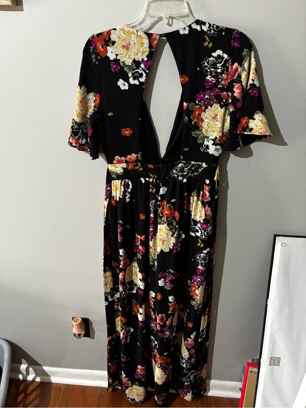 Daytrip Black Floral Maxi Dress with Open Back